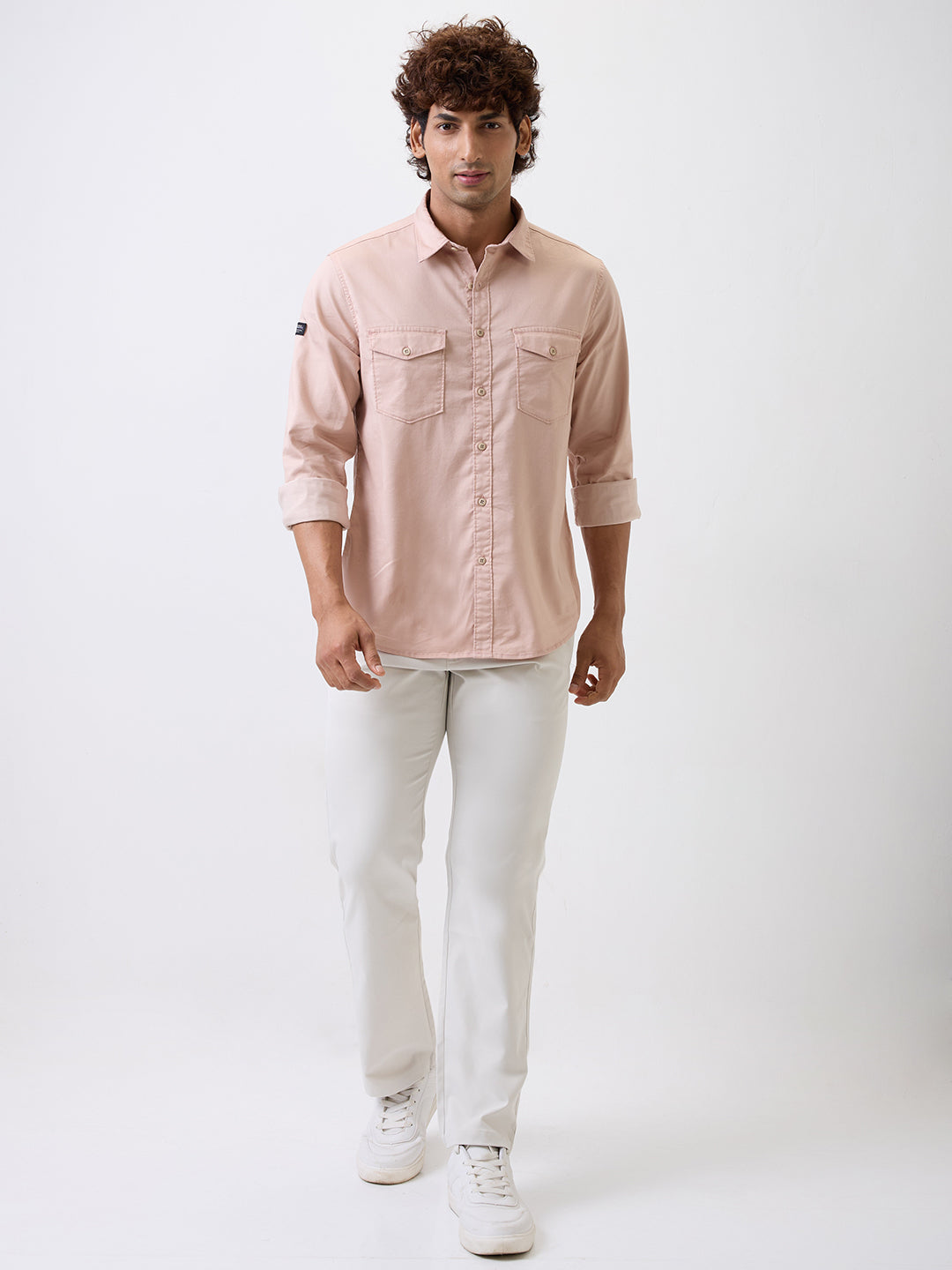 Spykar White Mid Rise Comfort Fit Casual Trouser For Men
