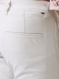 Men Trouser Comfort Fit White Mid Rise