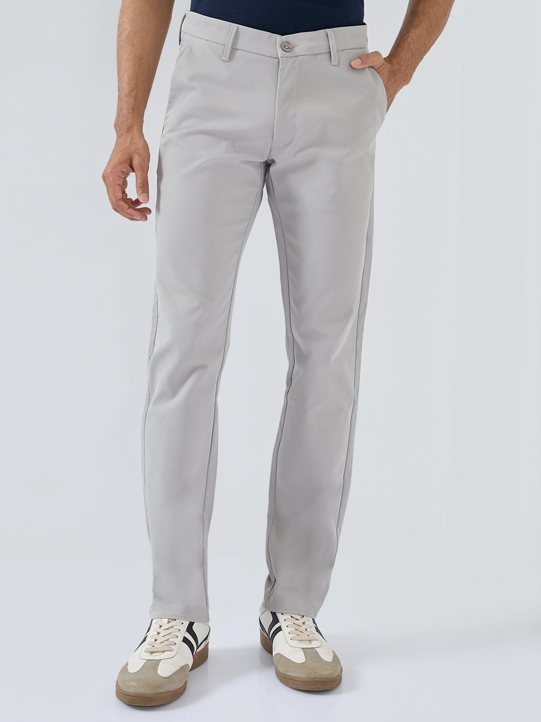 Men New Rico Trouser Regular Fit Light Grey Mid Rise