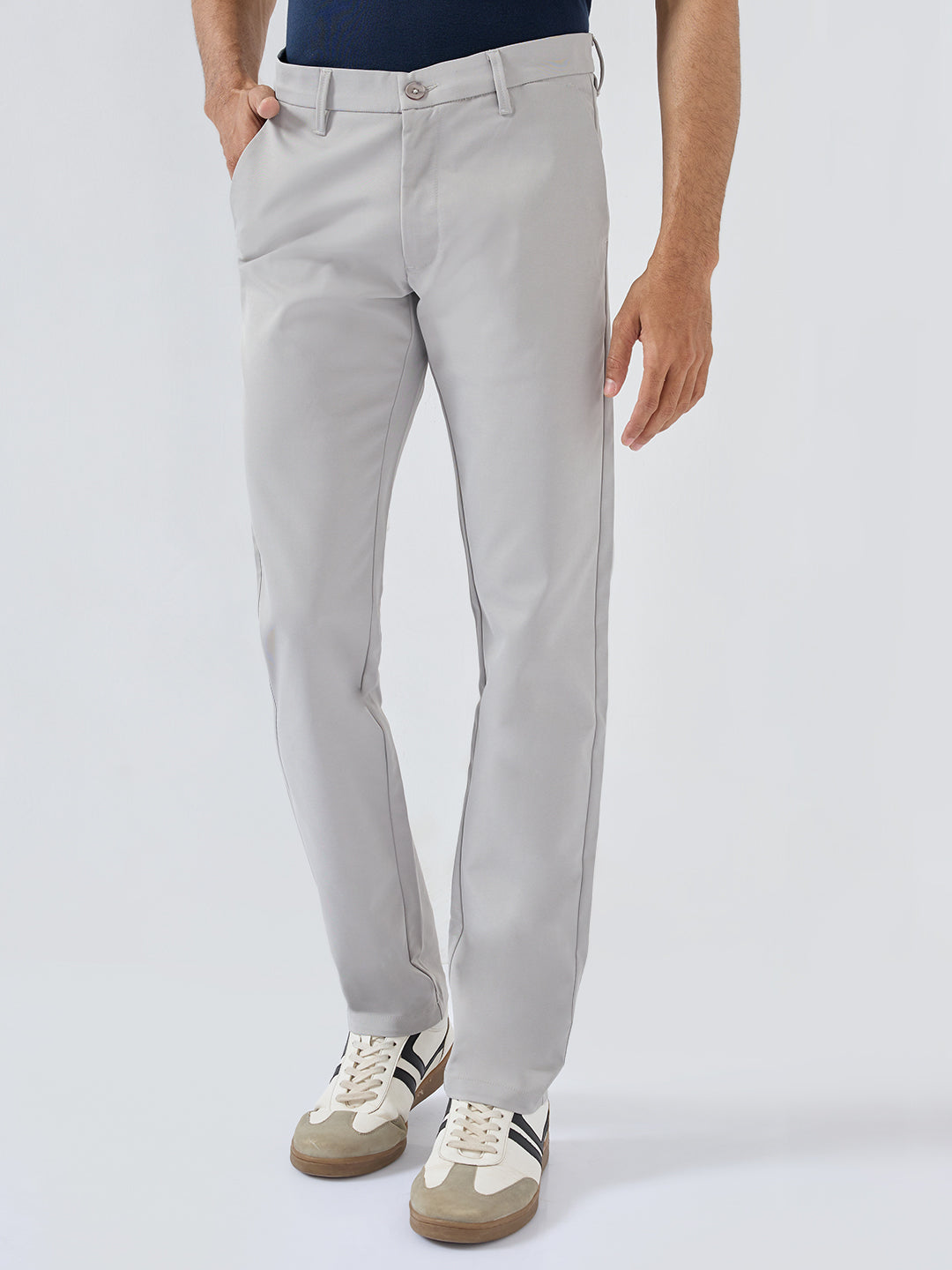 Men New Rico Trouser Regular Fit Light Grey Mid Rise