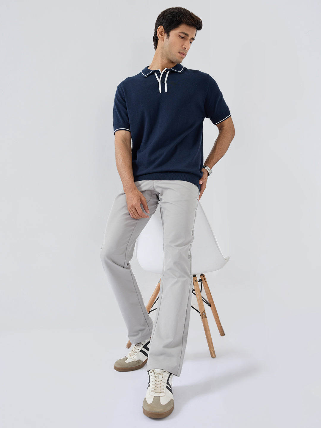 Men New Rico Trouser Regular Fit Light Grey Mid Rise