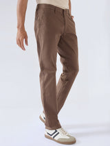Men Trouser Regular Fit Brown Mid Rise