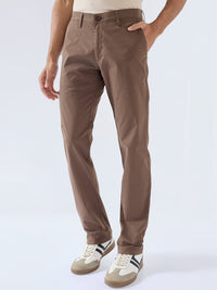 Men Trouser Regular Fit Brown Mid Rise