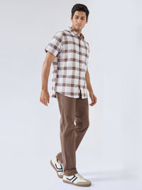 Men Trouser Regular Fit Brown Mid Rise