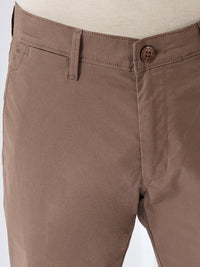 Men Trouser Regular Fit Brown Mid Rise