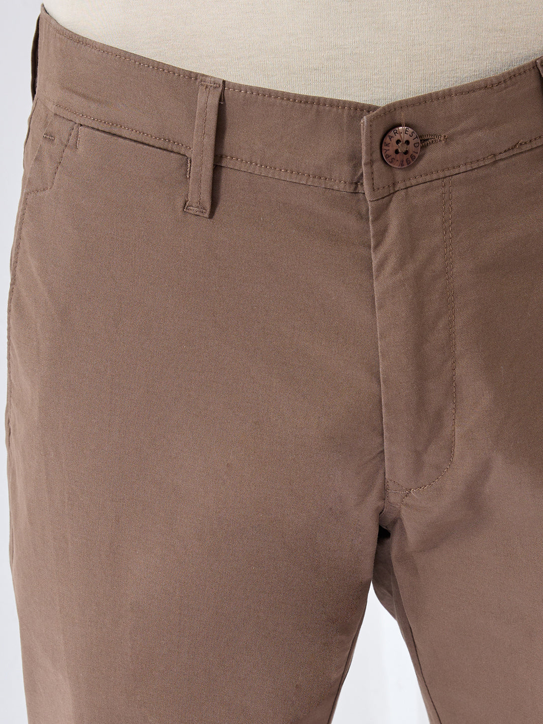 Men Trouser Regular Fit Brown Mid Rise