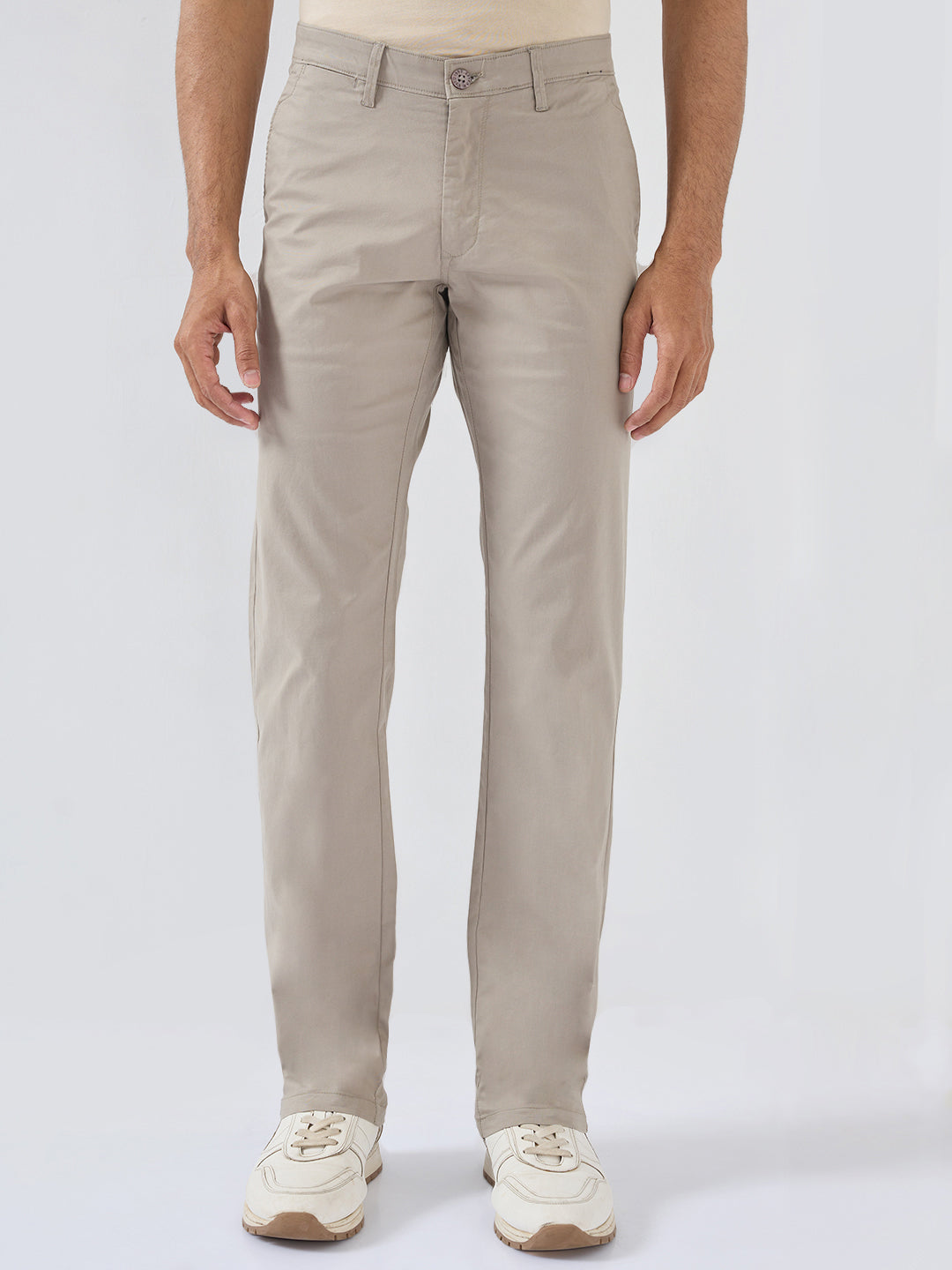 Men Trouser Regular Fit Green Mid Rise