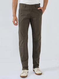 Men Trouser Regular Fit Olive Mid Rise