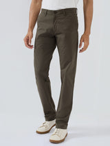 Men Trouser Regular Fit Olive Mid Rise