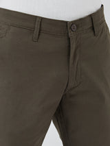 Men Trouser Regular Fit Olive Mid Rise