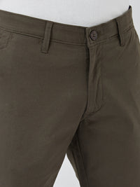 Men Trouser Regular Fit Olive Mid Rise
