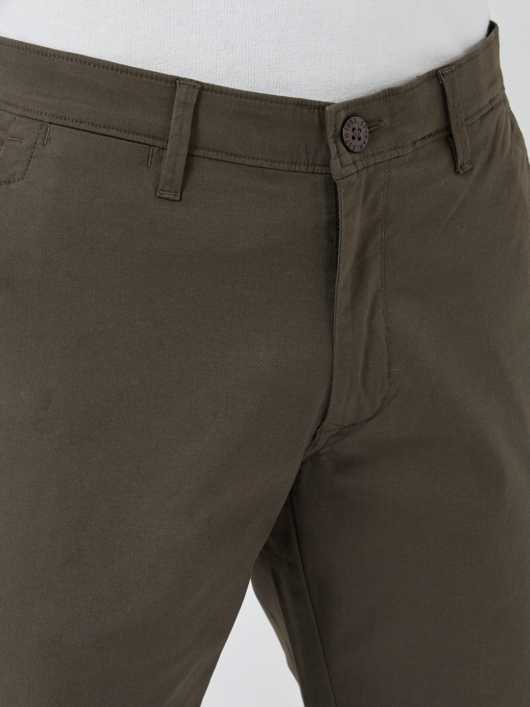 Men Trouser Regular Fit Olive Mid Rise