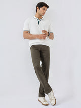 Men Trouser Regular Fit Olive Mid Rise