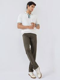 Men Trouser Regular Fit Olive Mid Rise