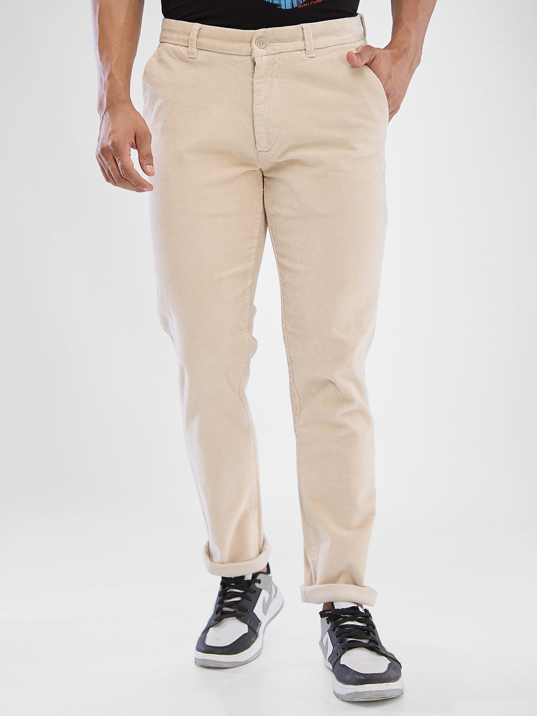 Spykar Men Regular Fit Mid-Rise Regular Formal Trousers