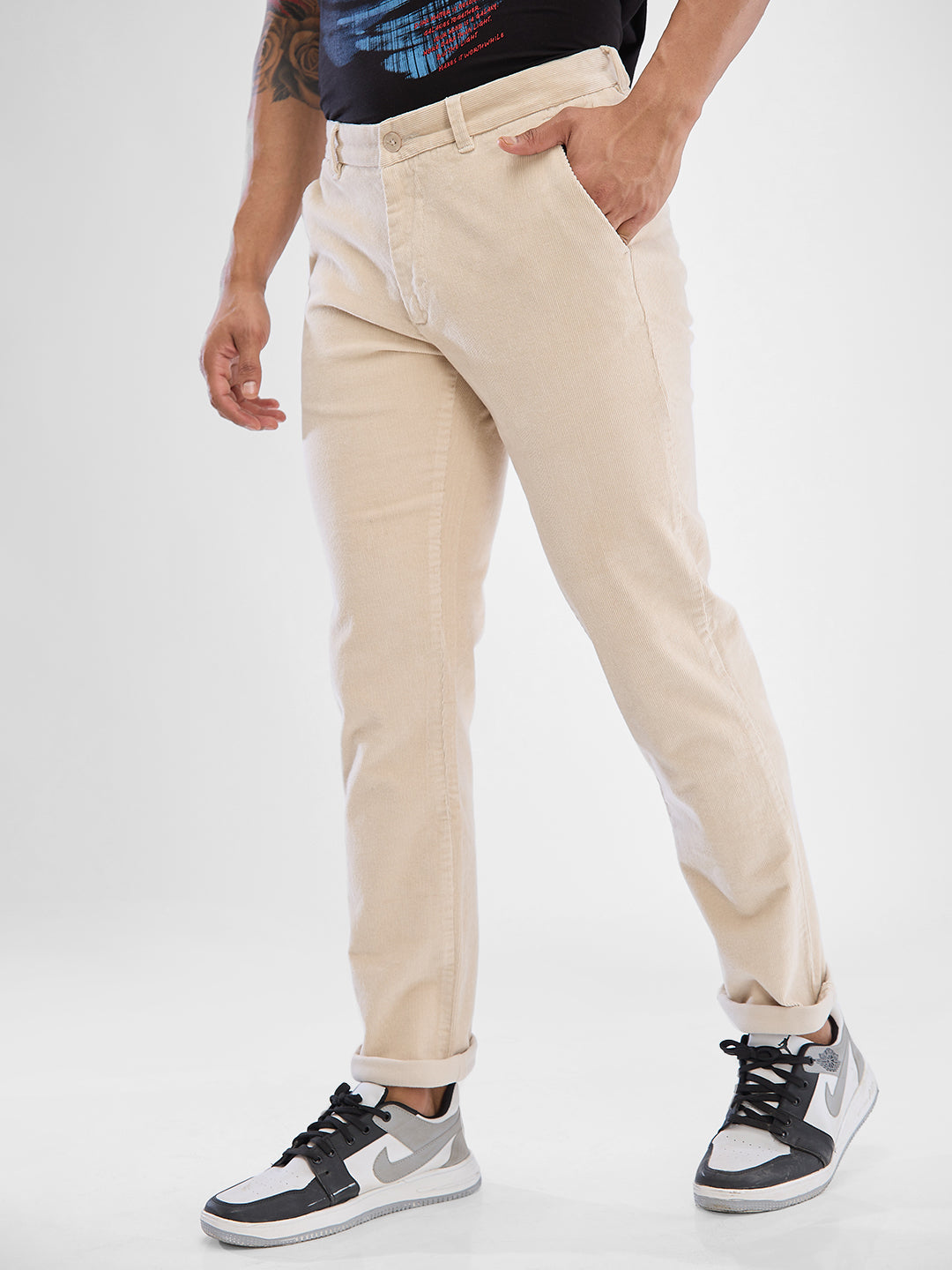 Spykar Men Regular Fit Mid-Rise Regular Formal Trousers