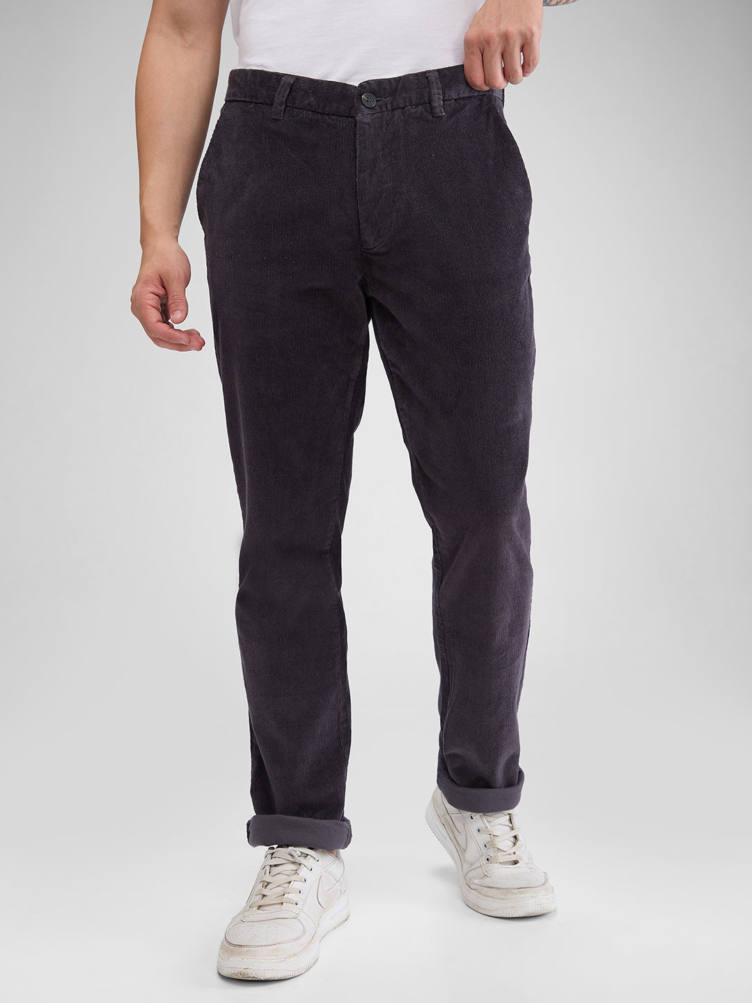 Spykar Charcoal Grey Trousers For Men