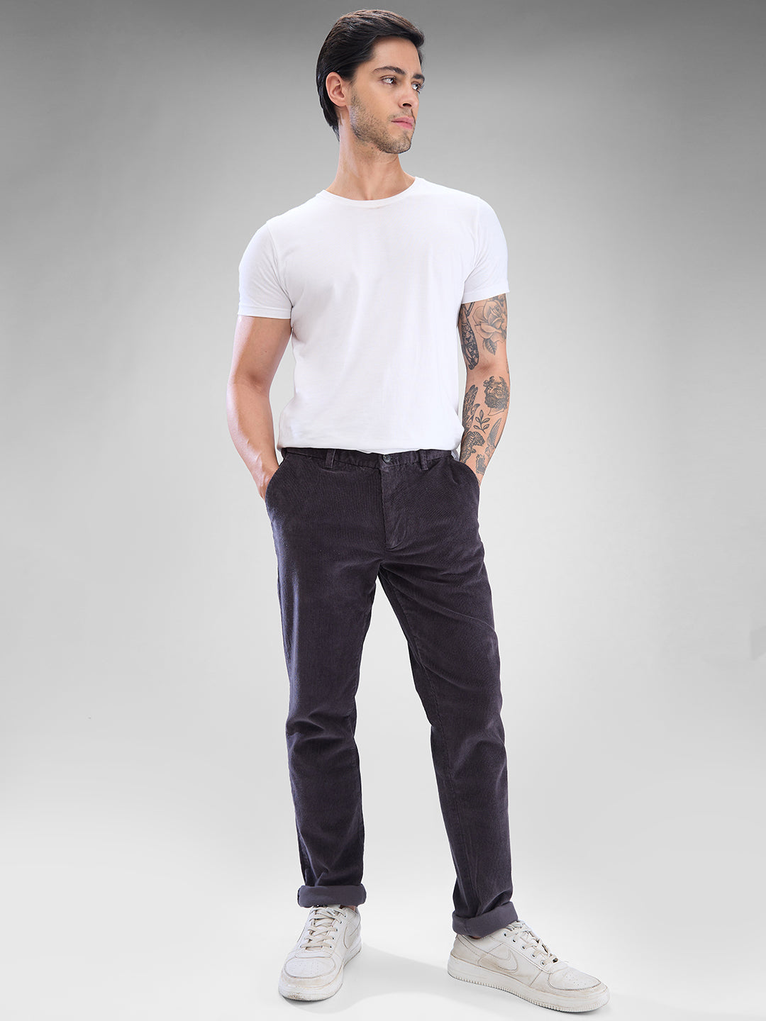 Spykar Charcoal Grey Trousers For Men