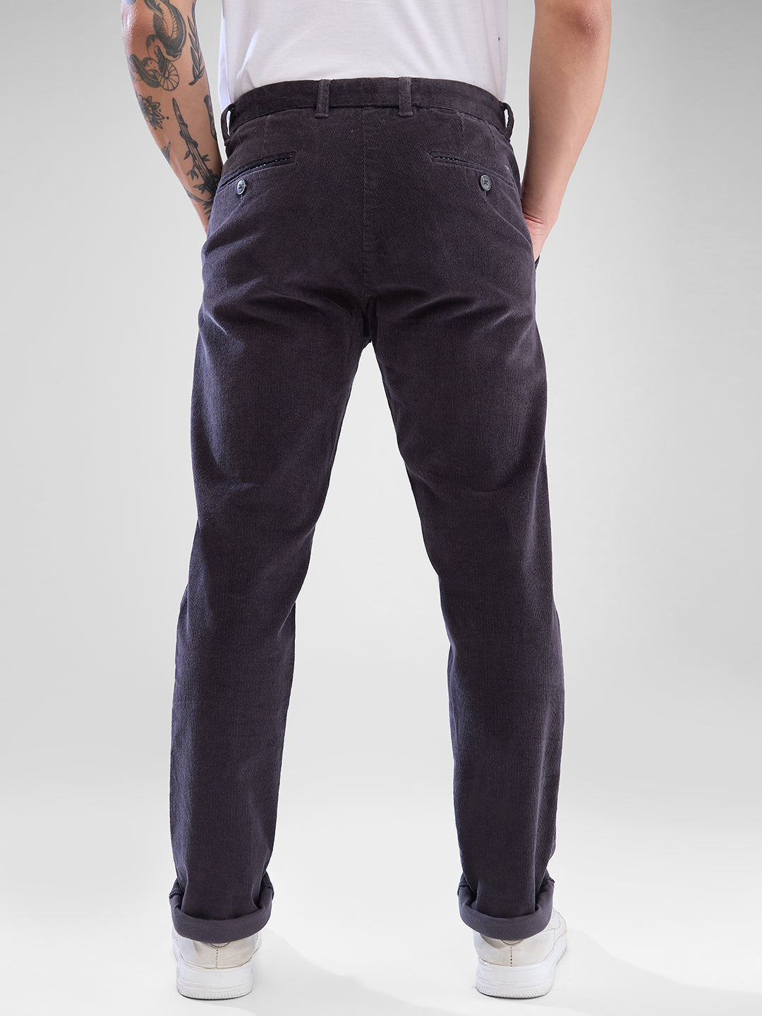 Spykar Charcoal Grey Trousers For Men