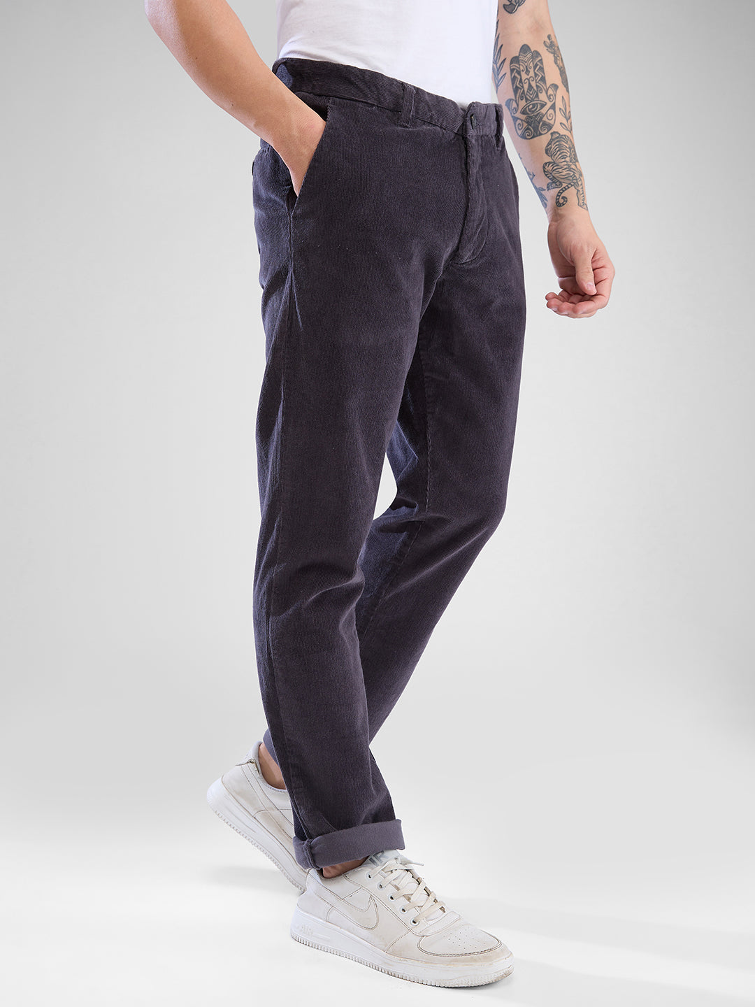 Spykar Charcoal Grey Trousers For Men