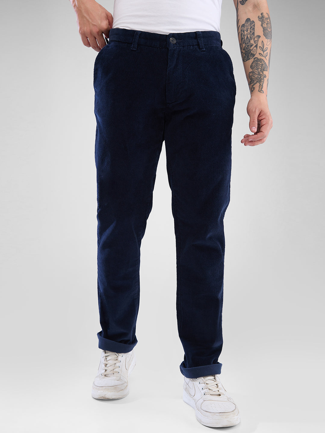 Spykar Navy Blue Trousers For Men