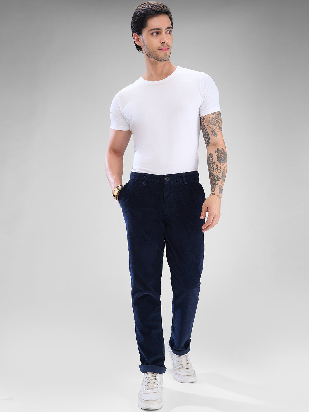 Spykar Navy Blue Trousers For Men