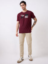 Men Trouser Slim Fit Beige Mid Rise