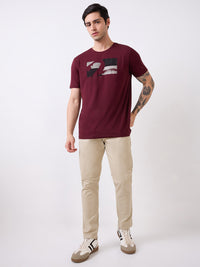 Men Trouser Slim Fit Beige Mid Rise