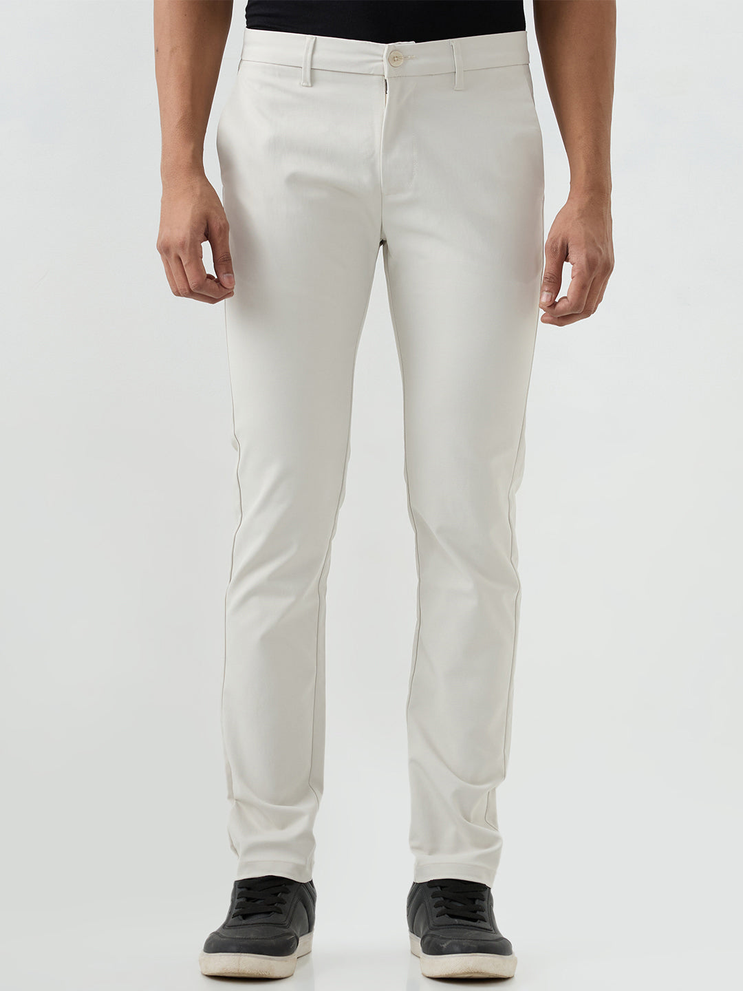 Spykar Ecru Mid Rise Trousers For Men