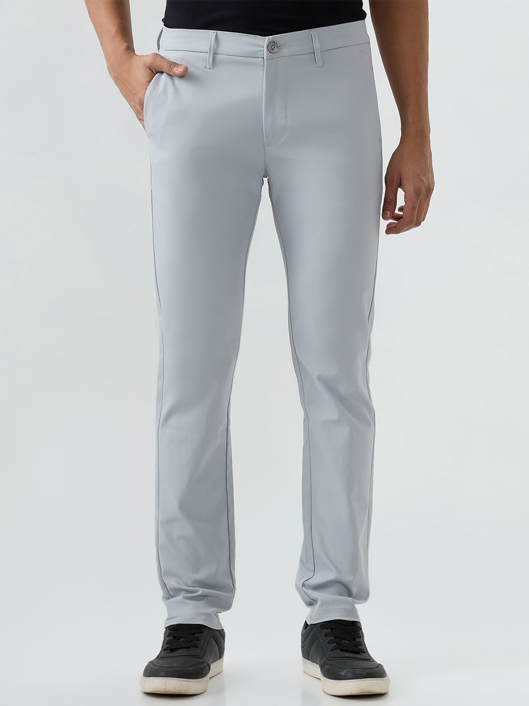 Spykar Silver Grey Mid Rise Trousers For Men