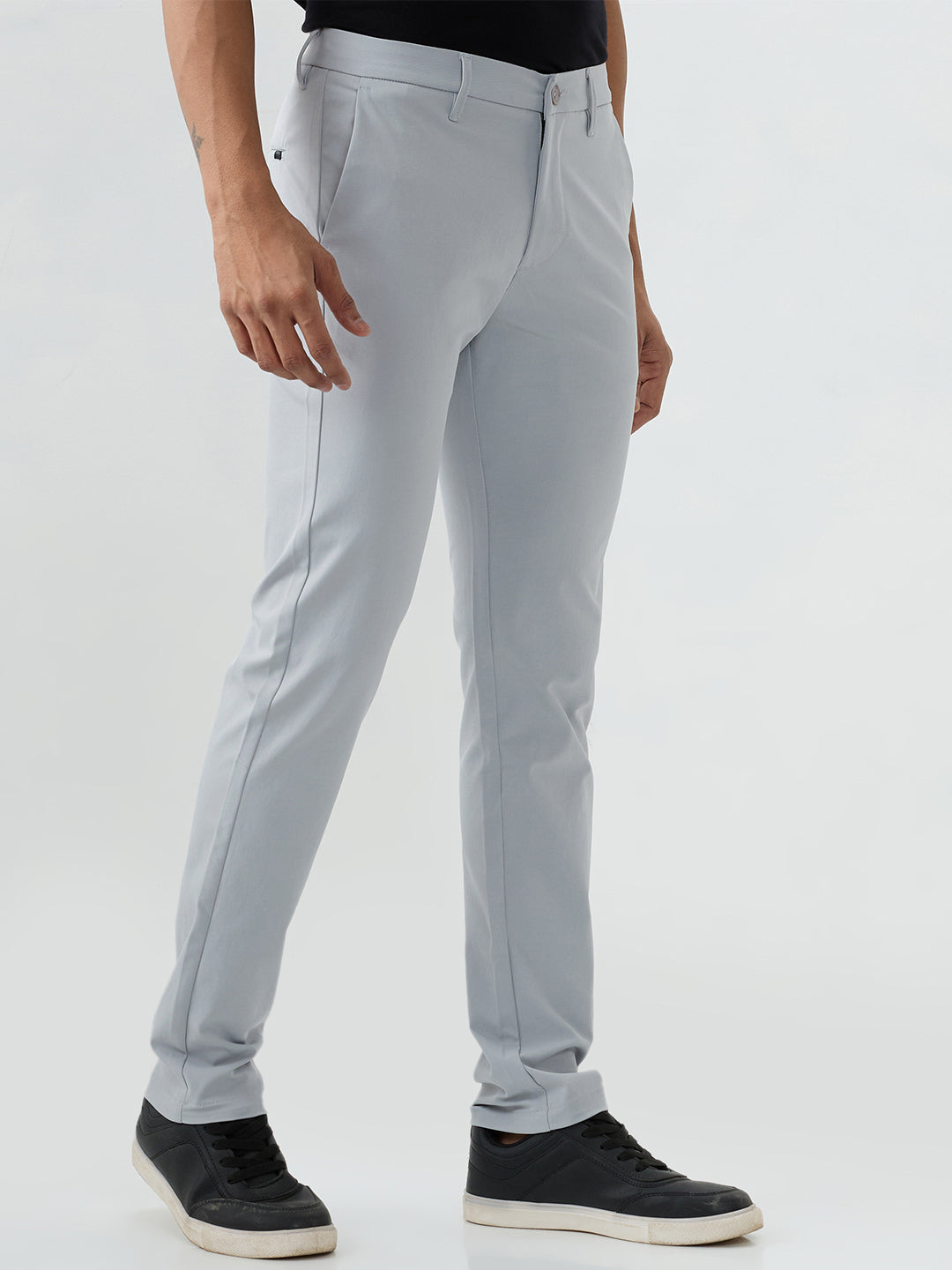 Spykar Silver Grey Mid Rise Trousers For Men