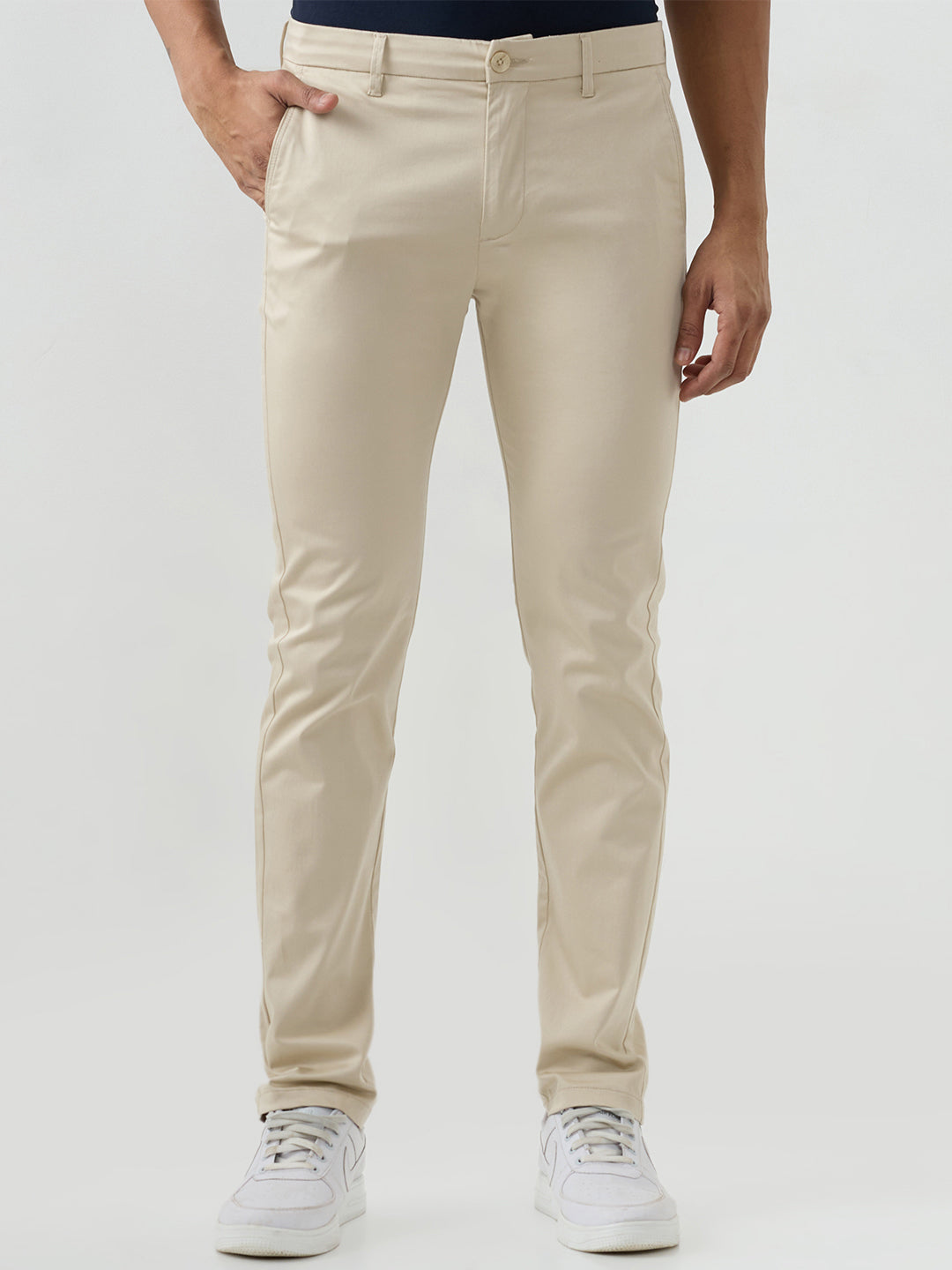 Men Trouser Beige Mid Rise