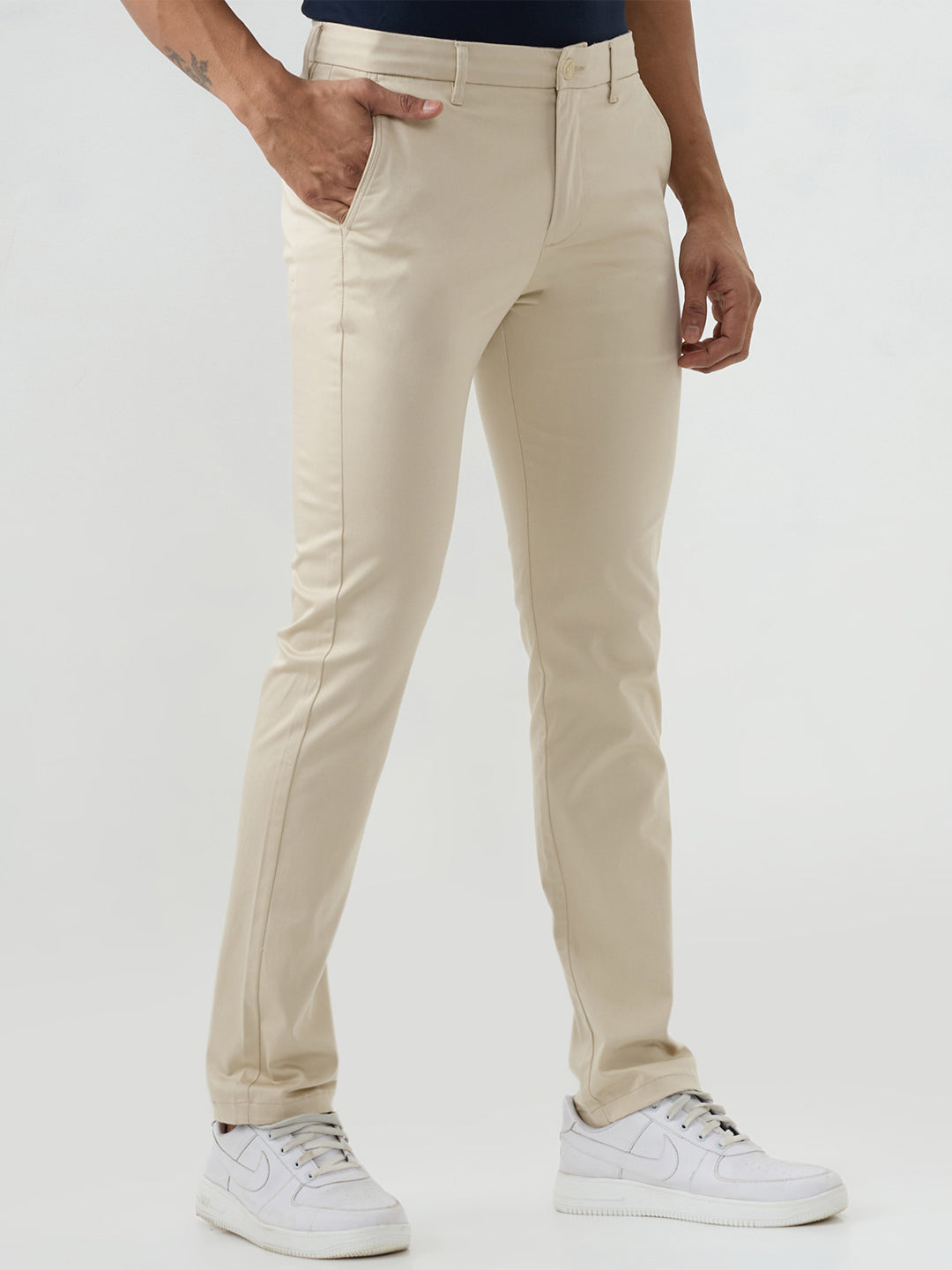 Men Trouser Beige Mid Rise