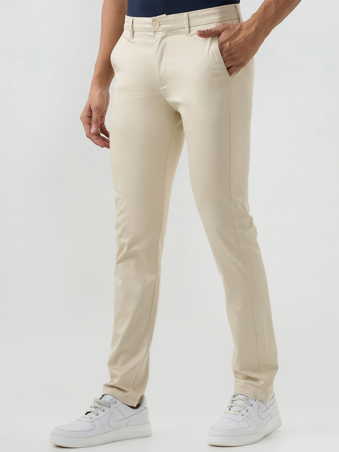 Men Trouser Beige Mid Rise