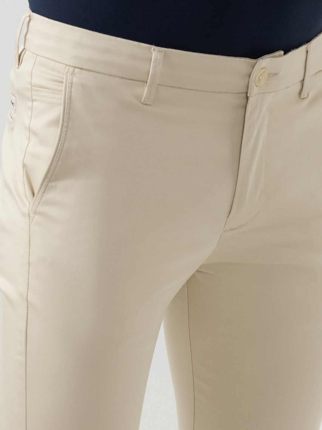Men Trouser Beige Mid Rise