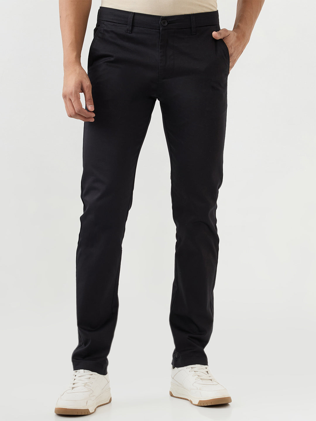 Men Trouser Black Mid Rise