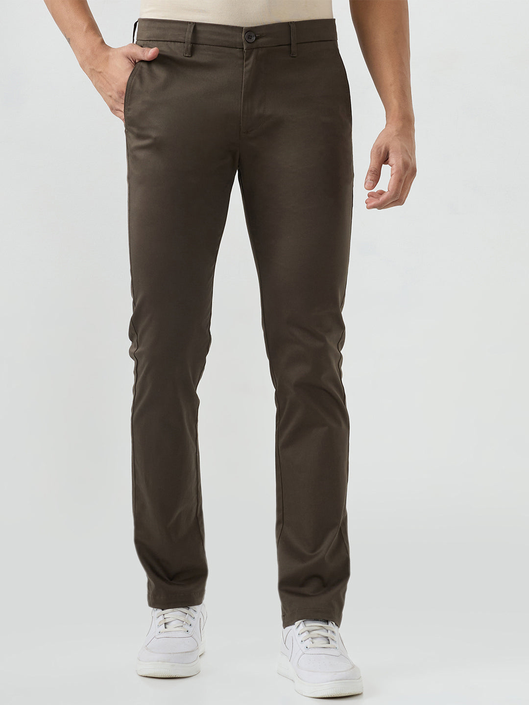 Men Trouser Green Mid Rise