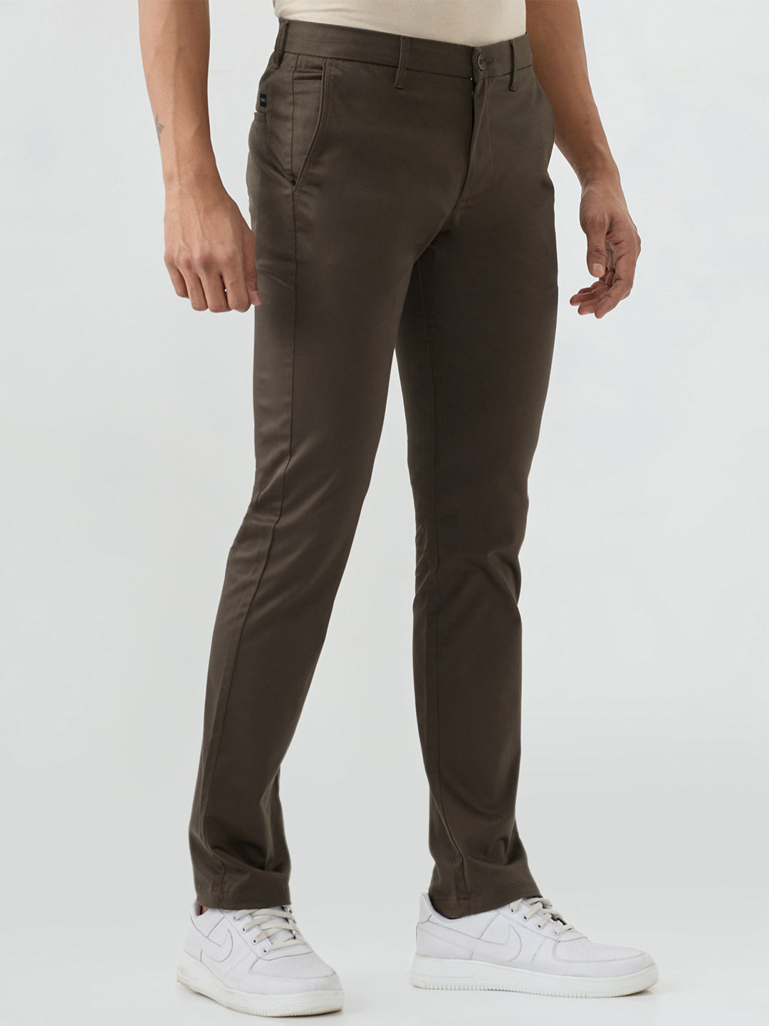 Men Trouser Green Mid Rise