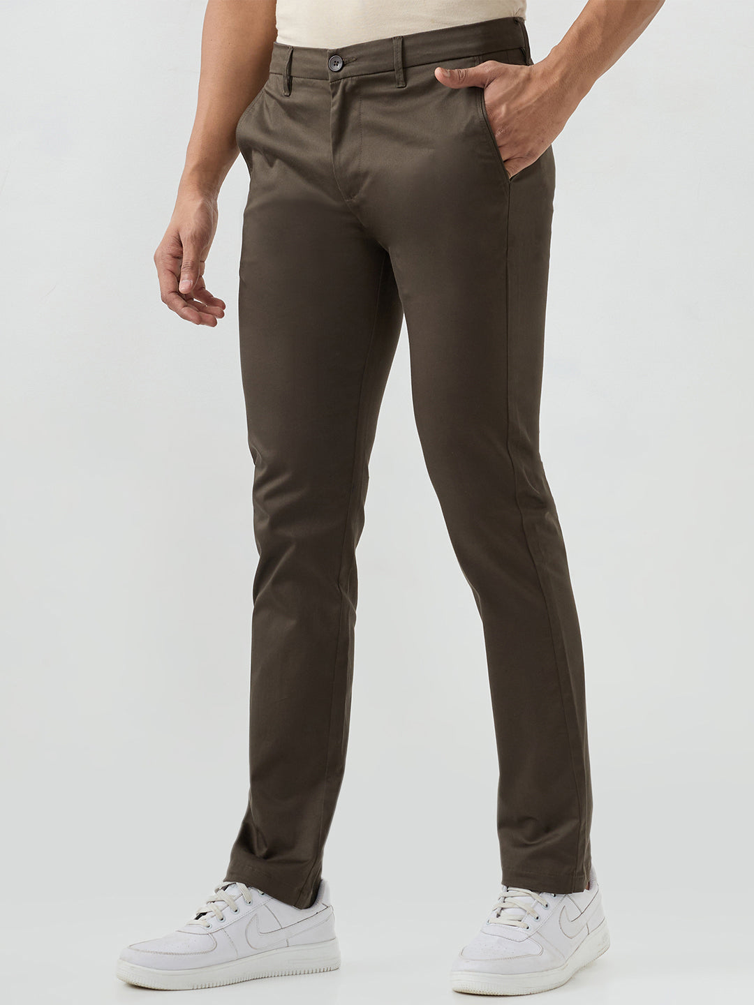 Men Trouser Green Mid Rise
