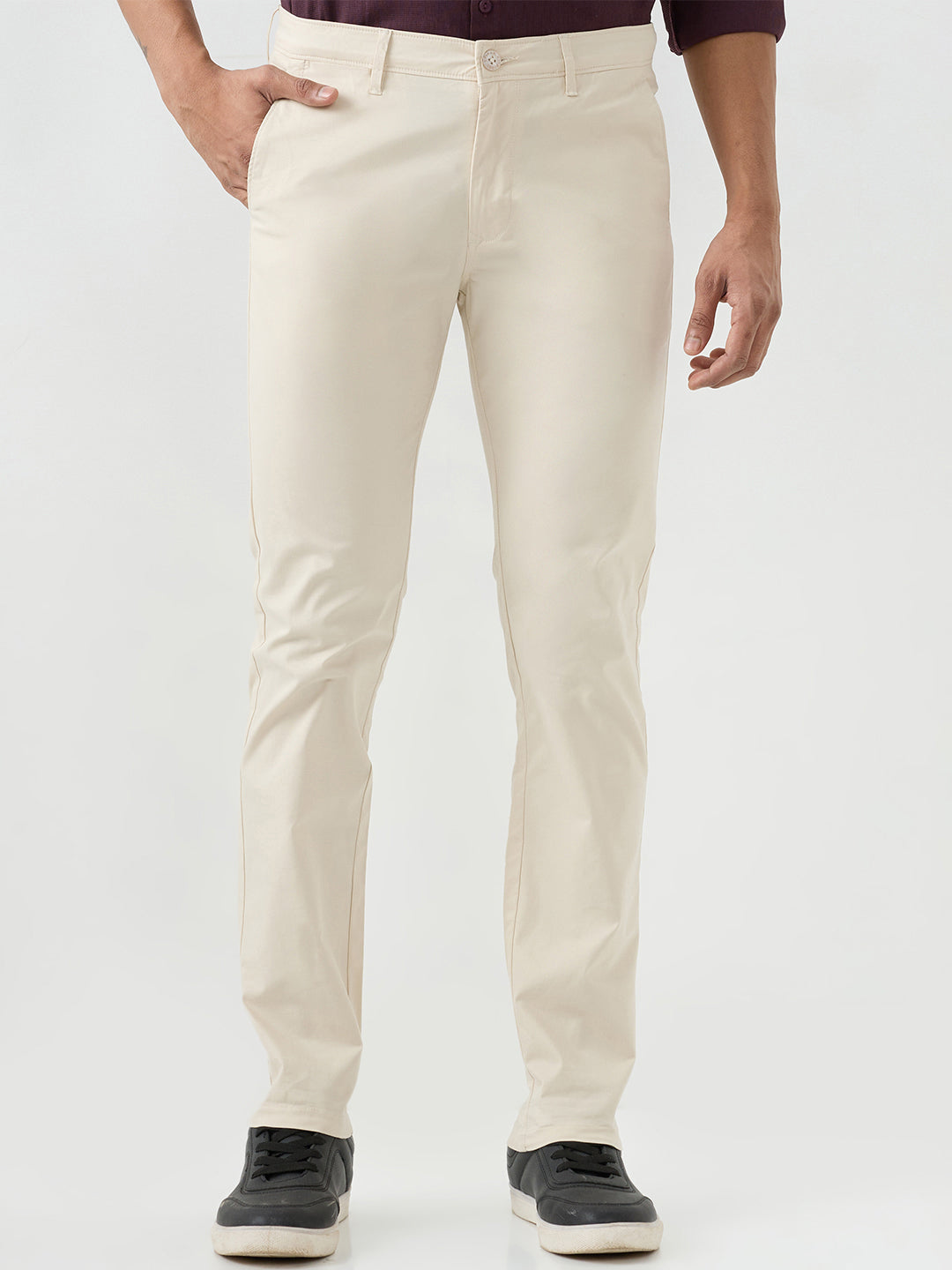Spykar Beige Mid Rise Trousers For Men