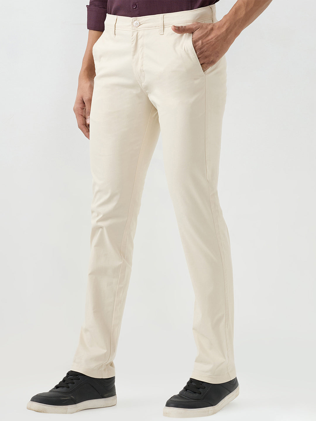 Men Trouser Beige Mid Rise