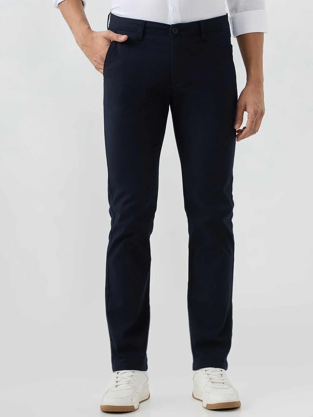 Spykar Dark Navy Mid Rise Trousers For Men