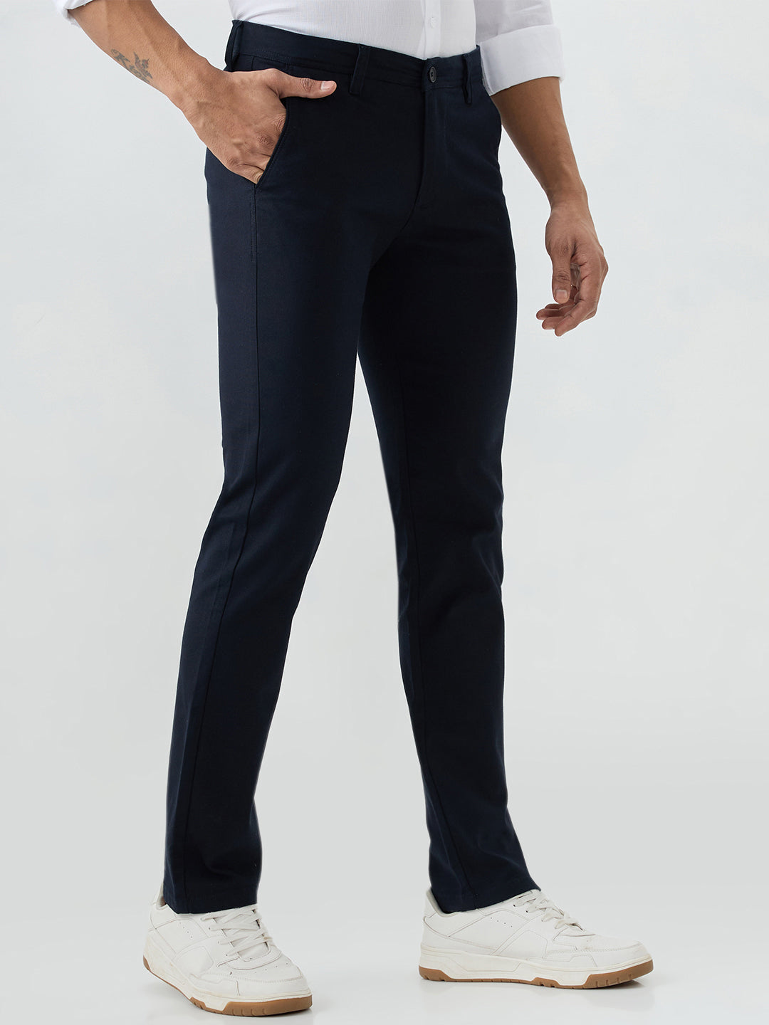 Men Trouser Dark Navy Mid Rise