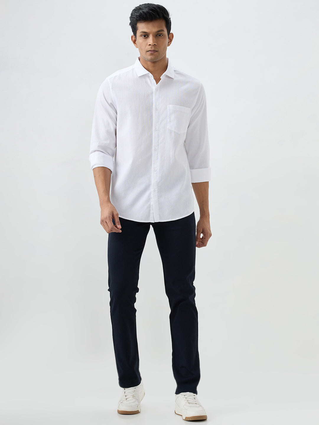 Men Trouser Dark Navy Mid Rise