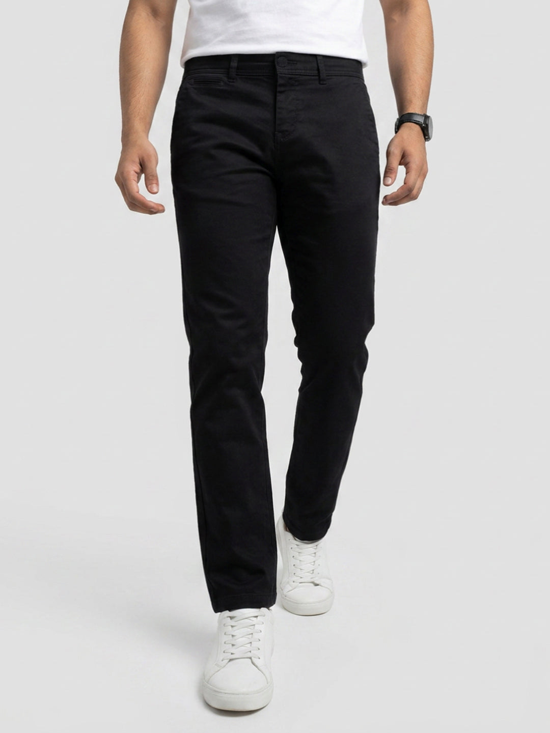 Men Trouser Regular Fit Jet Black Mid Rise
