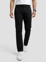 Men Trouser Regular Fit Jet Black Mid Rise
