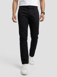 Men Trouser Regular Fit Jet Black Mid Rise