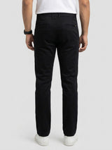 Men Trouser Regular Fit Jet Black Mid Rise
