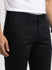 Men Trouser Regular Fit Jet Black Mid Rise