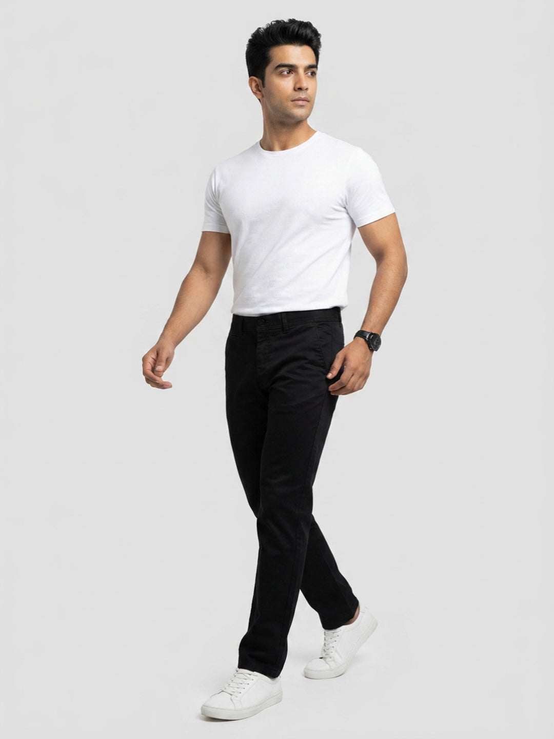 Men Trouser Regular Fit Jet Black Mid Rise